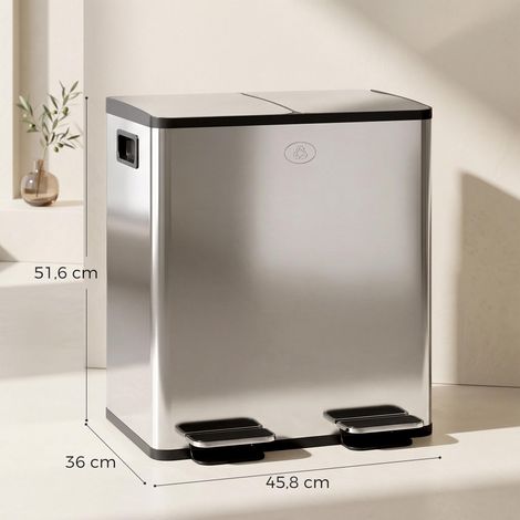 Poubelle de cuisine double, 2 x 20L, 2 couvercles à fermeture douce, seaux intérieurs amovibles et poignées (1/5)