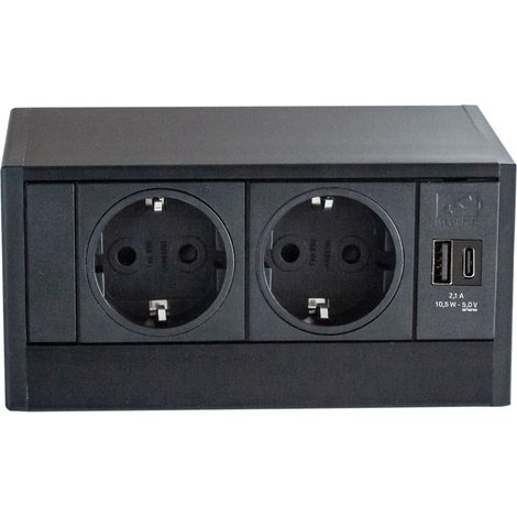 Evoline R-Dock Steckdosenelement 2xSchuko, USB-A + C Charger schwarz - Tischsteckdose, 2 Schukosteckdosen, 1 USB-A- + 1 USB-C-Charger, schwarz, max. 3500W, 1 Stück (1/5)
