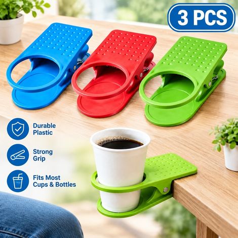 Clip porte-gobelet en plastique, pack de 3, pour bureau, support de boisson pour bouteille d'eau, tasse à café, canette de soda, pour bureau à (1/5)