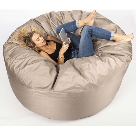Pouf Géant Rond XXL Extérieur En Tissu Résistant Outdoor Taupe, Déhoussable, Pour Jardin, terrasse - TiTAN
