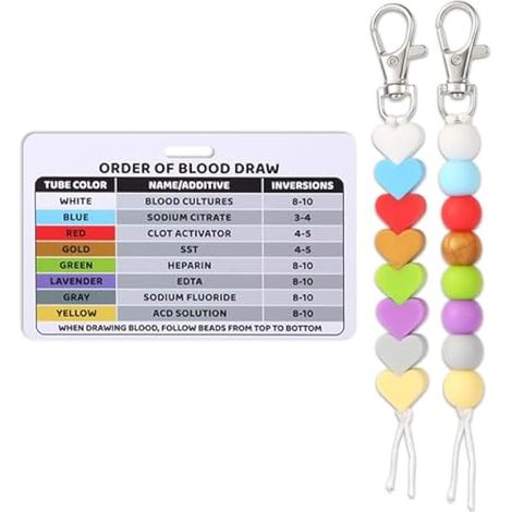 2 pièces Lot Perles Ordre de Prise de Sang avec Carte de Référence, Accessoires Porte-Badge Vertical, Fournitures Essentielles d'Infirmière en Phlébotomie, Porte-Badge pour Travail École Hôpital Étudi