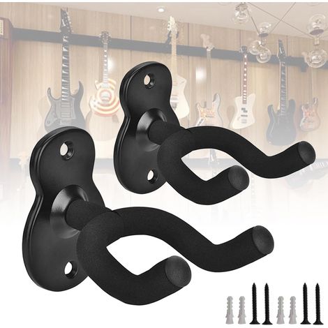 Lot de 2 Crochets Muraux, Support Guitare Métal Noir, Rotation 360 Degrés, Pour Instrument Musique (1/5)