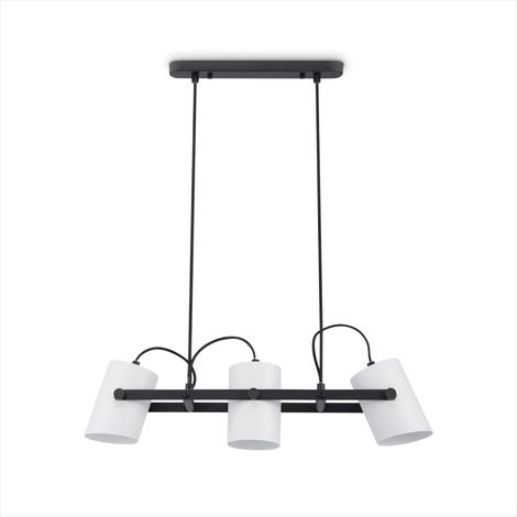 Paco Home Pendellampe Wohnzimmer Esszimmer Hängelampe Esstisch Pendelleuchte Industriell Schwarz - Weiß, Pendelleuchte 3-Flammig