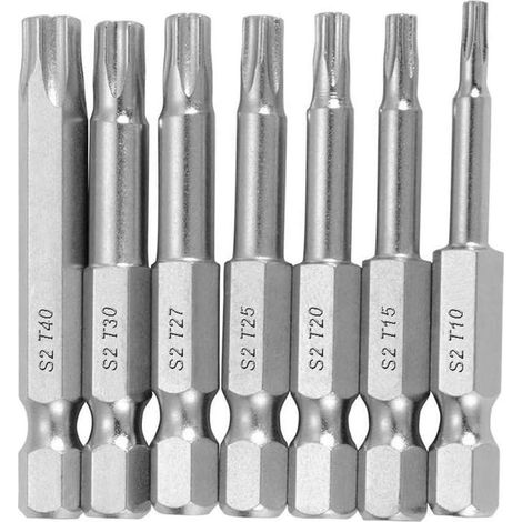 2 Sets mit je 7 Torx-Schraubendreherbits (5-kant, Sechskantschaft) T10-T40, manipulationssicher, magnetisch, 50 mm (1/4)
