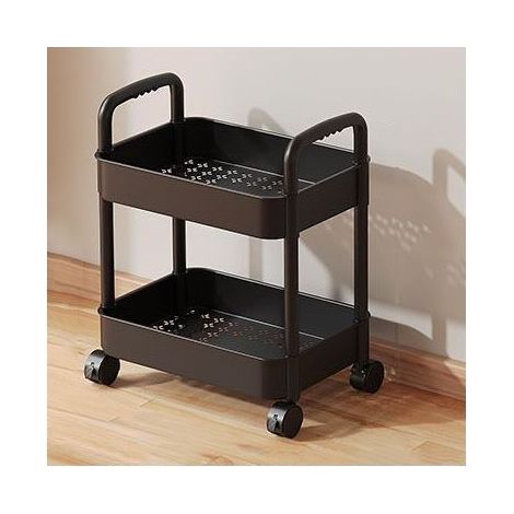 Chariot de cuisine, chariot de rangement à monter soi-même, chariot à roulettes à 2 niveaux, étagère de rangement pour salle de bain, organiseur de bureau, étagère latérale à roulettes noire (1/5)