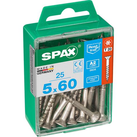 Boîte 25 Unités. Vis A Bois Spax Cab. Plat Inox A2 5.0x60mm Spax (1/2)