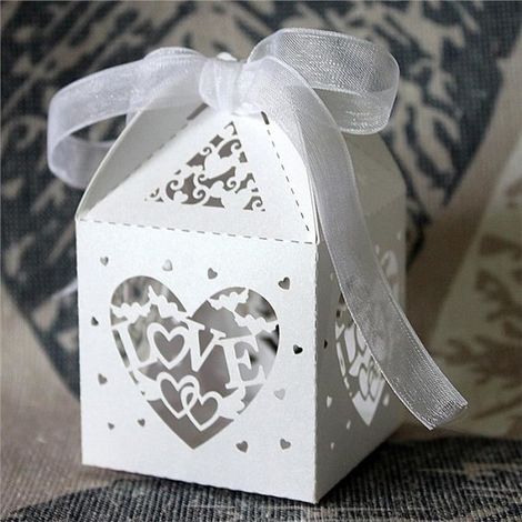 Boîtes à Dragée - Mariage - Blanc - 50pcs - Papier - Ruban d'organza inclus