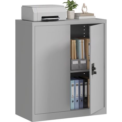 Vinsetto armario archivador metálico, archivador de oficina, con 2 puertas, cerradura, estante ajustable, para sala de estar, 80x40x92,5 cm, gris (1/5)