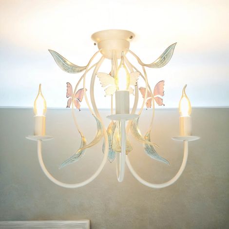Deckenlampe Weiß E14 Metall Floral Deckenleuchte