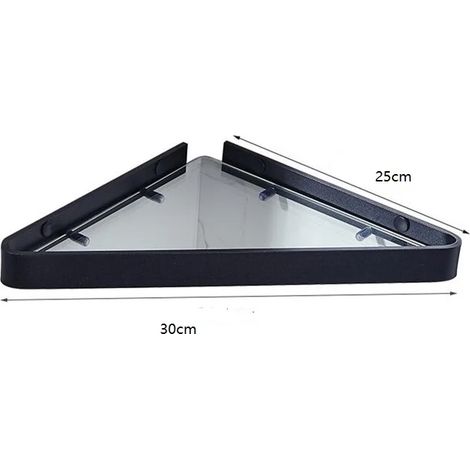 Étagère de salle de bain (noire, 1 pièce) en aluminium et verre, finition noire, avec panier de rangement à ventouses, accessoire de salle de bain. (1/5)
