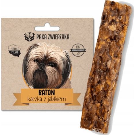 BARRETTA DA MASTICARE NATURALE PER CANI A FORMA DI ANATRA CON MELA, MORBIDA, 12 CM