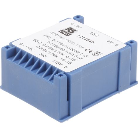 Transformateur pour circuit imprimé, Vin V c.a., Vout 2 x 9V c.a., 2 sorties, 6VA ( Prix pour 1 ) (1/2)