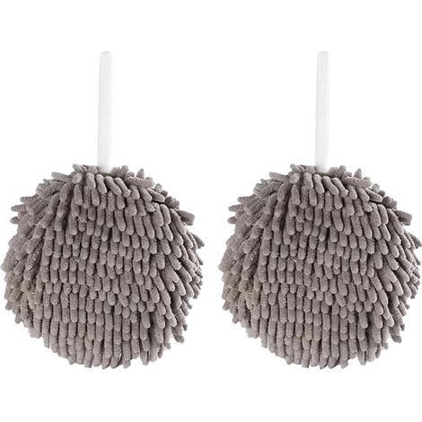 Serviette À Main - Microfibre Éponge Intégrée - Boule Décorative Avec Anneau De Suspension - Pour Salle De Bain Cuisine Et Extérieur - Lot De 2 (1/5)