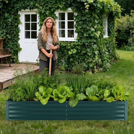 Carré Potager Surélevé en Acier Galvanisé 180 × 90 × 30 cm, Vert foncé (1/5)