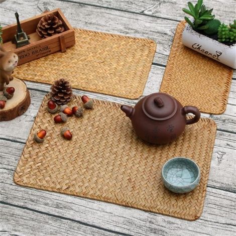 Lot de 4 Sets de Table en Gazon Naturel, 45 X 30 cm, Sets de Table Rectangulaires Tressés, Tapis de Table en Rotin pour La Table à Mange (1/5)