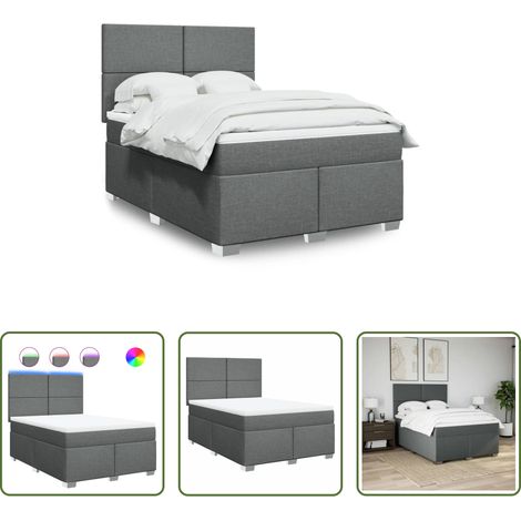 vidaXL LED-Leuchten - Boxspringbett mit Matratze Dunkelgrau 140x200 cm Stoff (1/5)