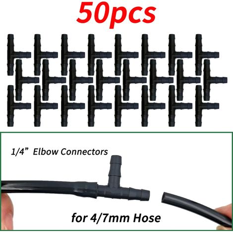 (B-50PCS-1/4'') Raccord cannelé 1/4'' pour tuyau d'arrosage 4/7 mm, micro-débit, arrosage goutte à goutte, connecteurs droits (1/5)