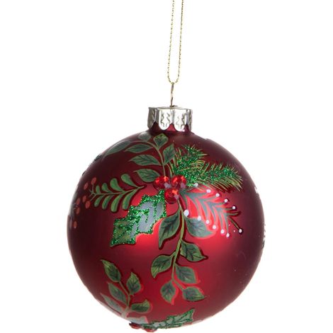 Pallina per albero di Natale con decorazione Agrifoglio in vetro, da 10 cm (1/4)
