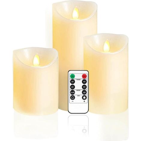 Bougies LEDFlamme Vacillante blanc chaud avec Télécommande, jeu de 3 bougies décoratives (10cm, 12.5cm, 15cm) (1/5)