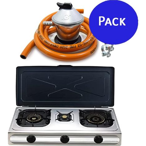 Hornillo a gas Orbegozo FO3500, inoxidable + Regulador de gas butano completo