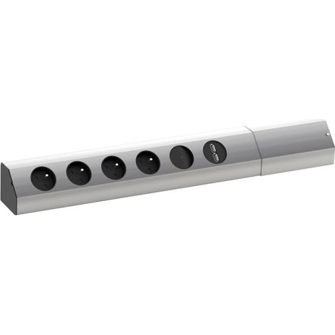 Bloc 4 prises d'angle casia - Hauteur maxi : 584 mm - Hauteur mini : 458 mm - Interrupteur : Avec - Largeur : 91 mm - Profondeur : 68 mm - Version : 4 prises secteur + 2 USB - BACHMANN (1/5)