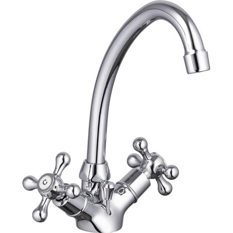 1 Mitigeur, Laiton, Finition Chromée, Style Rétro, Pour Lavabo Salle De Bain