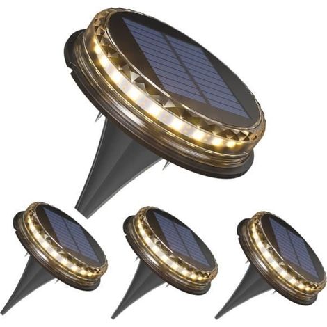 Lampe Solaire Extérieur, Lumière Solaire Jardin 17 LEDs au Sol Éclairage Lumière chaude,Lampe Solaire Encastrable-Lot de 4 (1/4)
