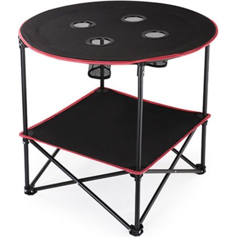 Camping Table, Lightweight and Portable, Round, High Load Capacity, Non-Slip, Foldable, 73/62/51 cm, Canvas/Aluminum Material, Black (1/5)