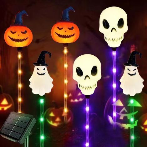 Piquets lumineux LED d'Halloween citrouilles fantômes crâne avec chapeau, lampe décorative extérieure IP65 DT-49 (1/5)