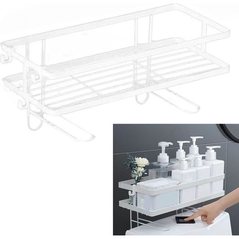 Étagère de toilette épaisse, imperméable, grande capacité, installation sans clous, à fixer au fer à repasser, organisateur de salle de bain, simple couche, blanche (1/5)
