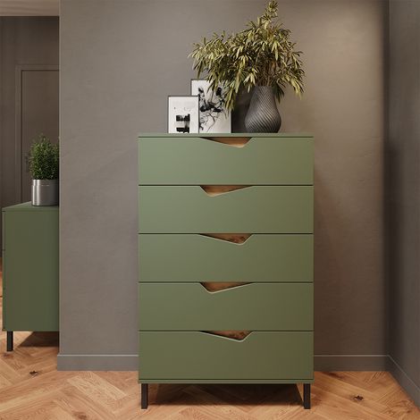 Commode avec tiroirs Marelle, Vert/Artisan, 76x120cm avec 5 tiroirs, Vicco