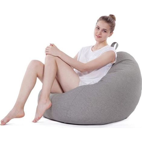 Housse de Pouf - - Poire - Coton et Lin - 90x110 cm - Gris Clair (1/4)