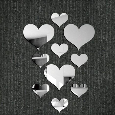 Sticker Miroir - Coeur 3D En Acrylique - Décoration Murale Pour Intérieur - 10 Pièces (1/4)
