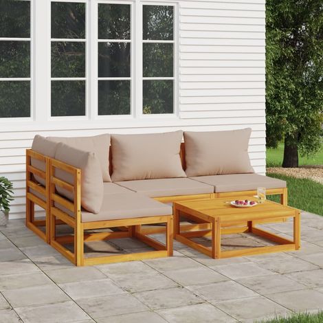 5-tlg. Garten-Lounge-Set mit Taupe Kissen Massivholz (1/5)