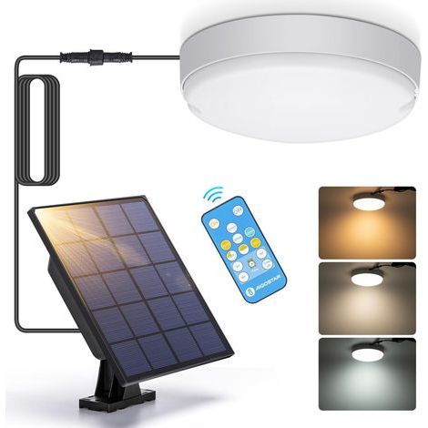 Lampes solaires d'extérieur à LED 50 W avec télécommande, éclairage solaire d'extérieur IP65, température de couleur réglable 3 000 K / 4 000 K / 6 500 K, plafonnier solaire d'intérieur (1/5)