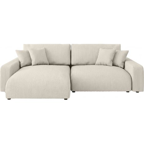 ENA - Canapé d'angle convertible velours côtelé 4 places - Beige