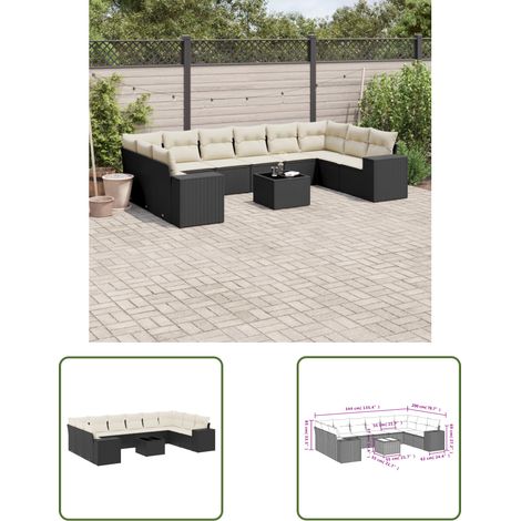 The Living Store Salon de jardin 11 pcs avec coussins noir résine tressée - Ensemble Salon De Jardin - Meuble De Jardin - Résine Tressée - Rotin Synthétique - Mobilier Extérieur (1/3)
