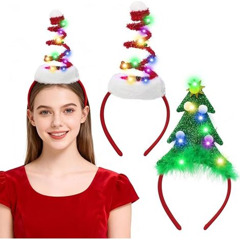Lot de 2 serre-têtes lumineux à LED - Bandeau de Noël lumineux - Accessoire de cheveux de Noël pour enfants et adultes - Accessoires de fête de Noël (1/5)
