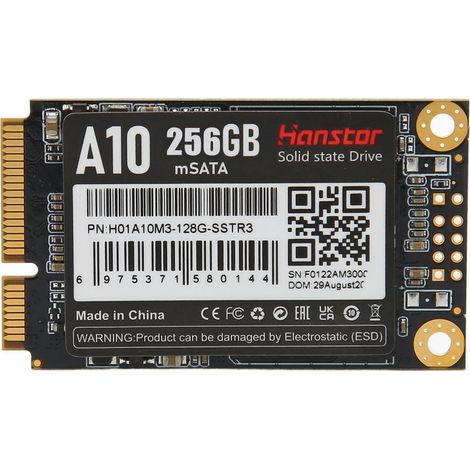 SSD Interne MSATA 6Gbps 256Go, 3D TLC NAND ECC, Lecture 500Mo/s Écriture 480Mo/s, Disque Dur pour PC Bureau Portable Caisse (1/5)