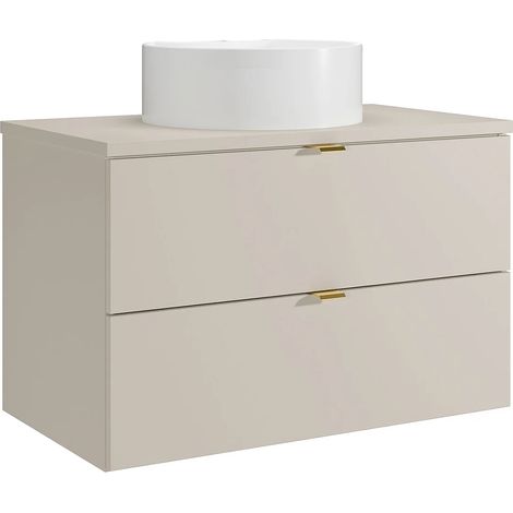 Mobile bagno sospeso con lavabo da appoggio rotondo Beige 80 cm - LAVENA (1/5)