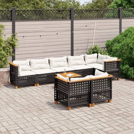 Set de sofás de jardín 8 piezas y cojines ratán sintético negro vidaXL (1/5)