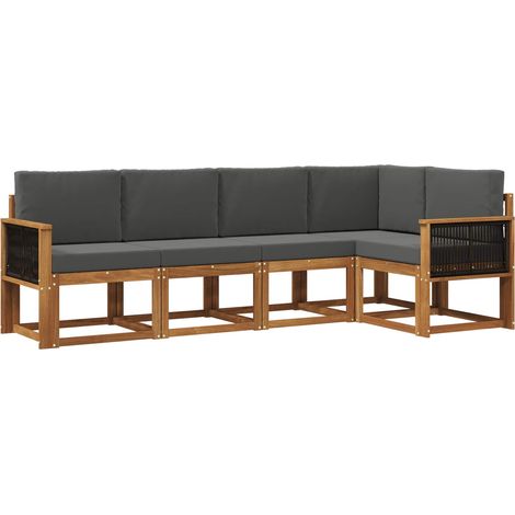 Set di divani da esterno 5 pz Salotto da Giardino Naturale e Antracite Poliestere (1/5)