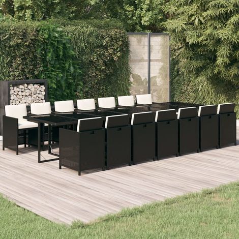 Ensemble à manger de jardin coussins 15 pcs-Salon de jardin Résine tressée Noir 466669 (1/5)