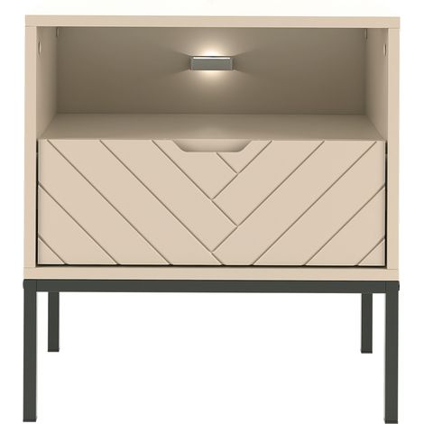 Nachttisch 53 cm breit modern in Beige mit gefräster Front ANGERA-140 (1/5)