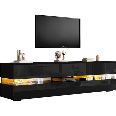 Mueble TV con 2 Puertas, 1 Cajón y 1 Hueco Abierto, LED, Apertura a Presión, para Salón, 160×39×45 cm (1/5)