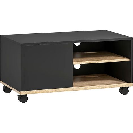 Mobile Porta TV fino 42"con Ruote e Freni Armadietto e Ripiano Regolabile 80x45x41 cm in Legno Nero (1/5)