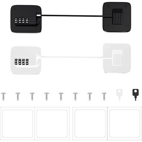 2 Pièces Serrures de Réfrigérateur, Serrures à Combinaison de Réfrigérateur, Serrure Frigo avec Code, Adhésive Verrou à Combinaison, pour Portes de Réfrigérateurs,Fenêtres,Placards (Noir, Blanc) (1/5)