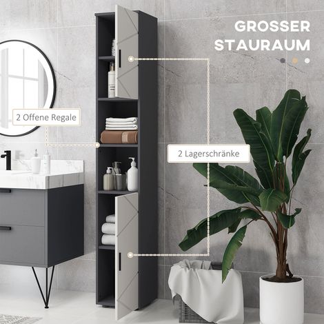 Meuble de salle de bain avec étagères ajustables, armoire de rangement en panneaux de particules gris clair (1/4)