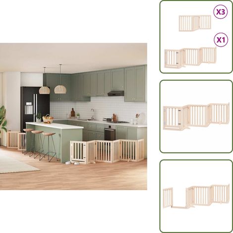Barrière pour chien porte pliable 15 panneaux bois de peuplier - Barrière Pour Chien - Barrières Pour Chiens - Barrière Pour Animaux De Compagnie - Barrière Pour Chien Avec Porte