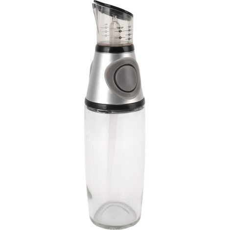 Flacon doseur d'huile de 500 ml, étanche, en verre, silicone et acrylique, à pression, pour cuisine et bien-être, couleur argent. (1/5)